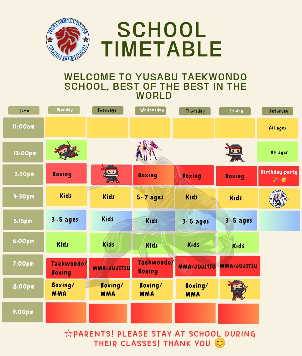 Yusabu Class Schedule